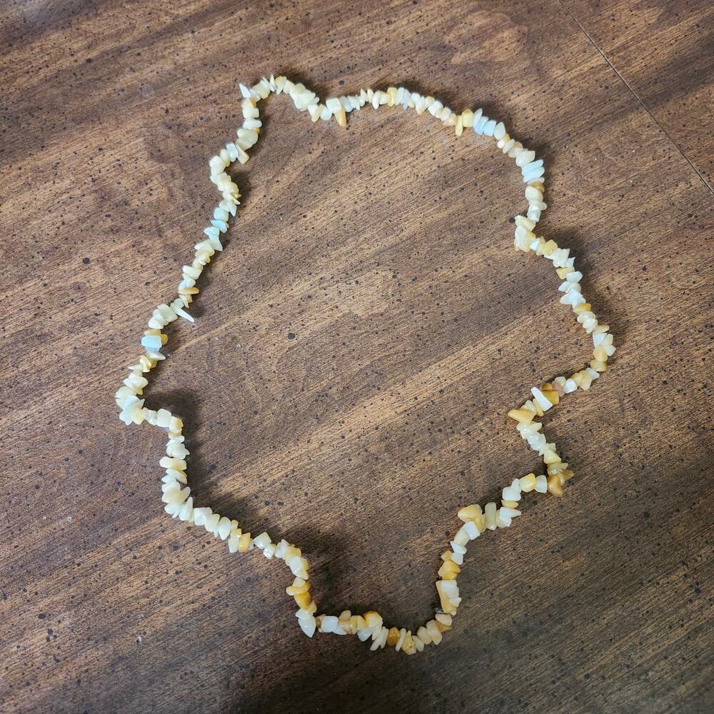Yellow Citrine Quartz Chip Necklace 32 Inch Gemstone Beaded Strand Boho Craft